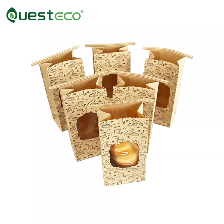 Food Printed Brown Kraft Bread Packaging Paper Bag
