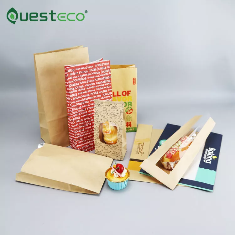 Food Printed Brown Kraft Bread Packaging Paper Bag
