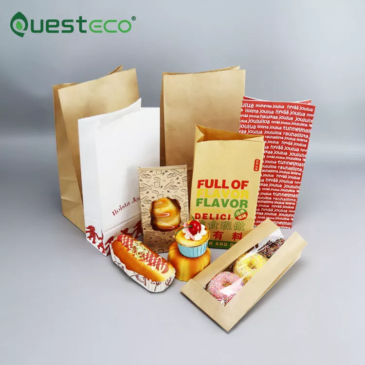 Food Printed Brown Kraft Bread Packaging Paper Bag