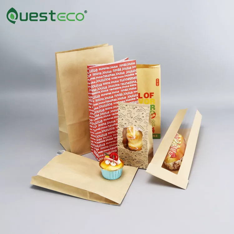 Food Printed Brown Kraft Bread Packaging Paper Bag